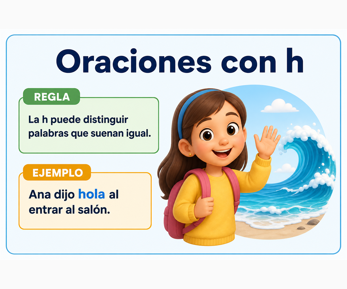 La h puede distinguir palabras que suenan igual; ejemplo: Ana dijo hola al entrar al salón