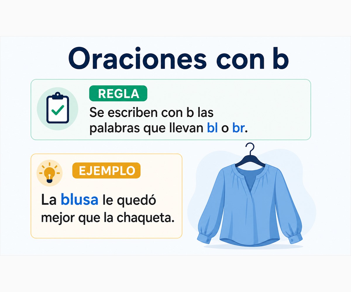 Regla ortográfica de los grupos bl y br con el ejemplo de la palabra blusa