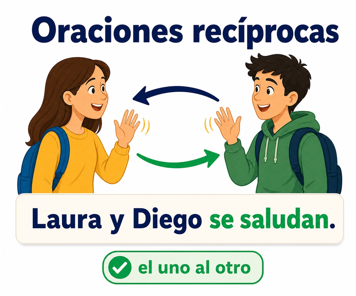 Infografía de una oración recíproca en la que dos participantes realizan la misma acción el uno al otro.