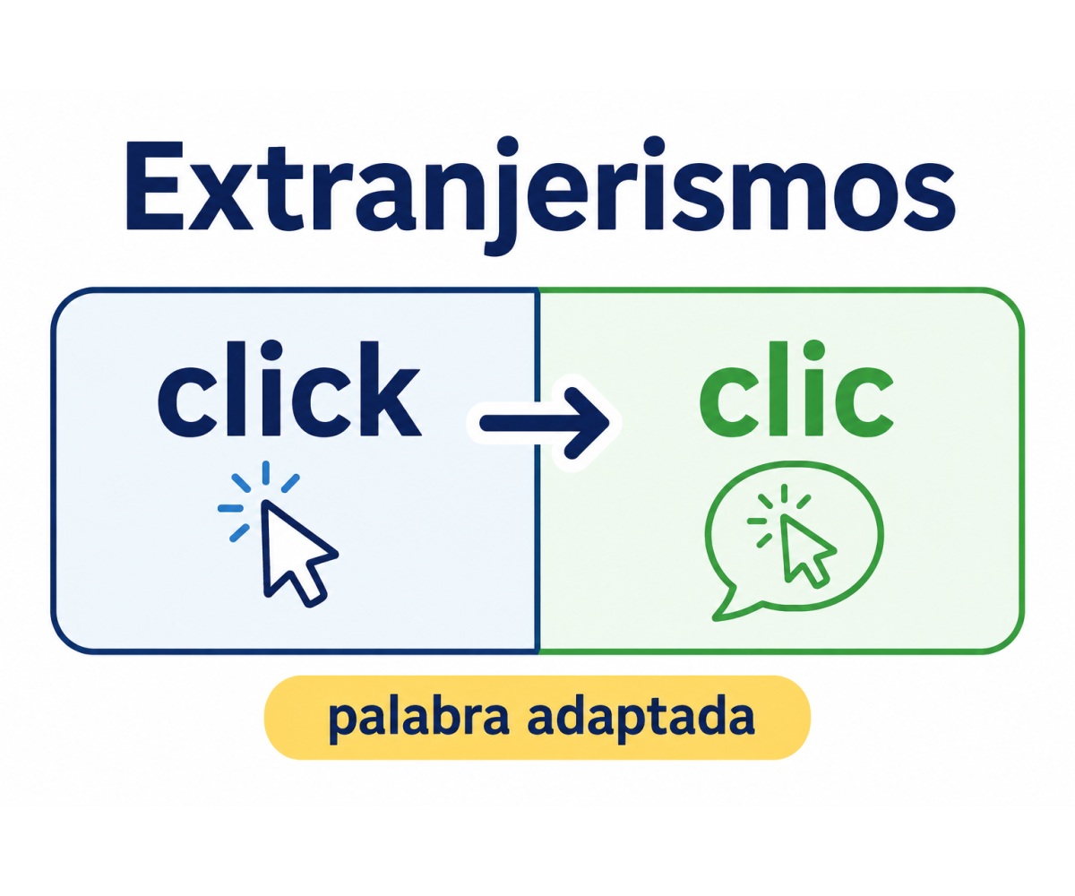 Infografía que muestra la adaptación del extranjerismo inglés click a la forma española clic.