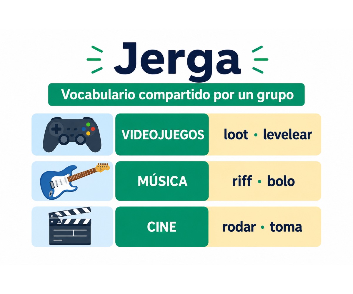 Infografía de jerga con ejemplos de videojuegos, música y cine.