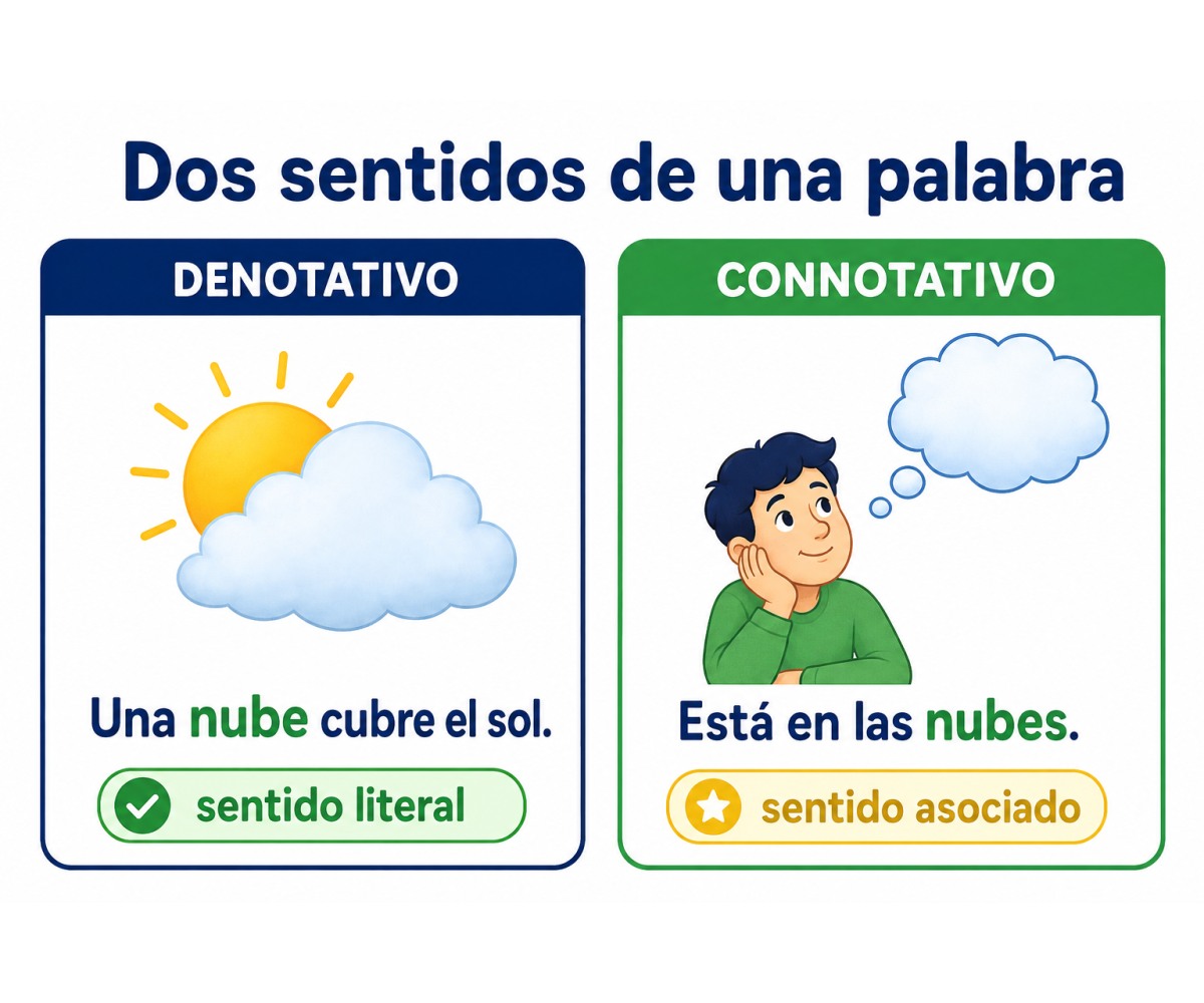 Infografía que compara el lenguaje denotativo con el connotativo mediante un mismo ejemplo.